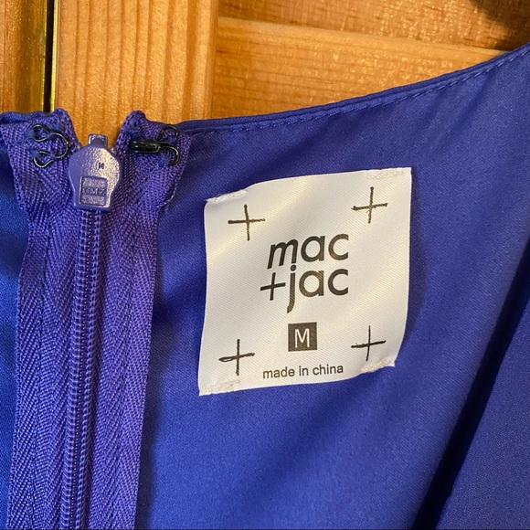 Blue dressy sleeveless dress with polka dot overlay and inner lining on bottom. - Picture 3 of 3